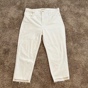 Madewell White Classic Straight Cropped Jeans 16 Tall Raw Hem High Rise Spring